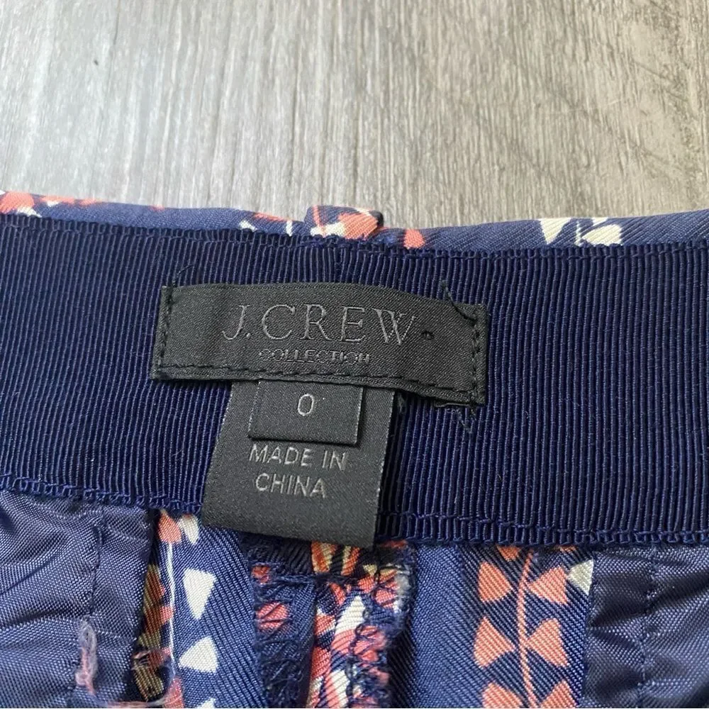 J. Crew Silk Pants Navy Coral Print Sophisticated Size 0